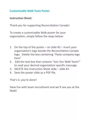 Customizable Walk Team Poster Instruction Sheet: Thank you for supporting Reconciliation Canada!
