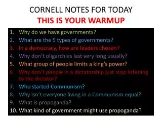 CORNELL NOTES FOR TODAY THIS IS YOUR WARMUP