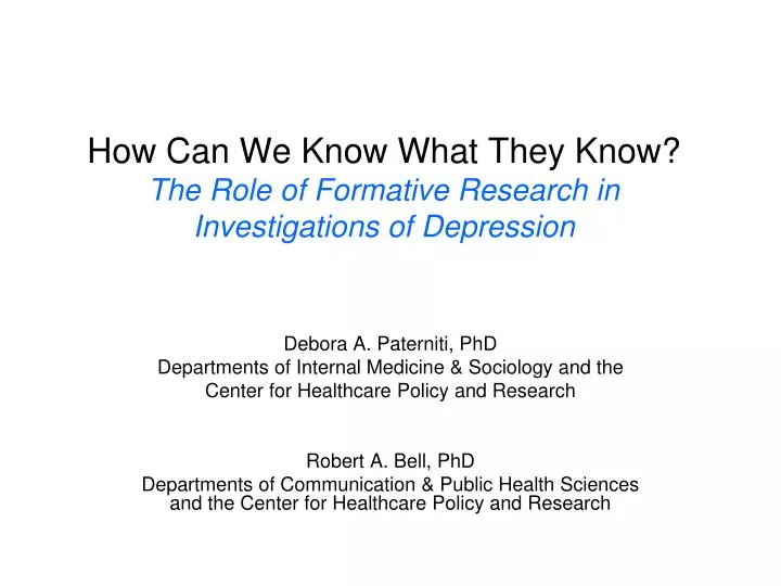 how can we know what they know the role of formative research in investigations of depression