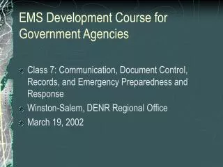 EMS Development Course for Government Agencies