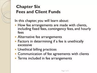 Chapter Six Fees and Client Funds