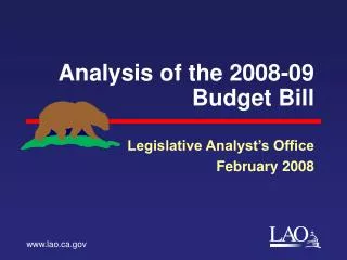 Analysis of the 2008-09 Budget Bill