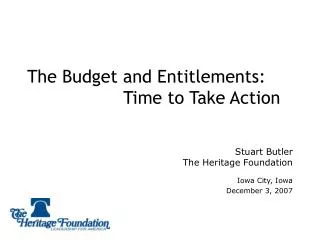 The Budget and Entitlements: 			Time to Take Action