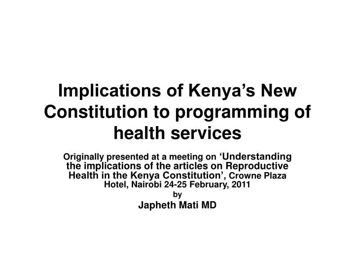 implications of kenya s new constitution to programming of health services