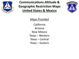 Communications Altitude &amp; Geographic Restriction Maps United States &amp; Mexico