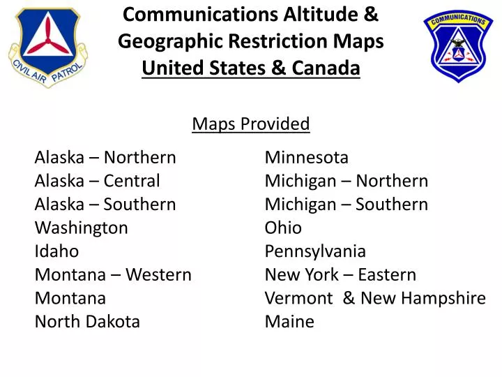 communications altitude geographic restriction maps united states canada