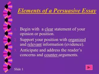 Elements of a Persuasive Essay