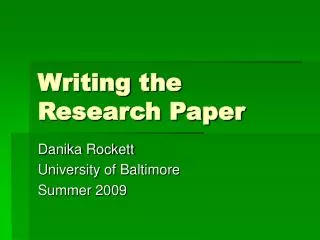 Writing the Research Paper