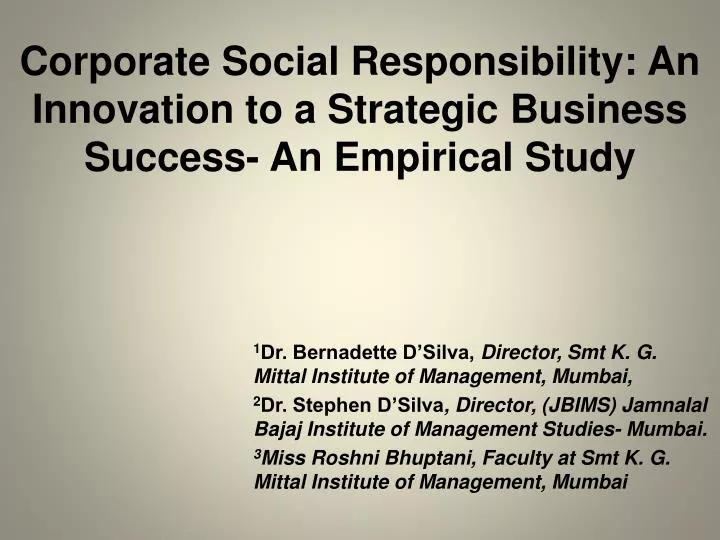 corporate social responsibility an innovation to a strategic business success an empirical study