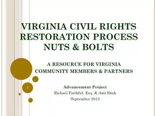 VIRGINIA CIVIL RIGHTS RESTORATION PROCESS NUTS &amp; BOLTS
