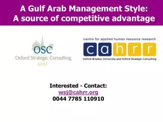 A Gulf Arab Management Style: A source of competitive advantage