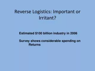 Reverse Logistics: Important or Irritant?