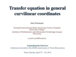 Transfer equation in general curvilinear coordinates