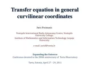 transfer equation in general curvilinear coordinates