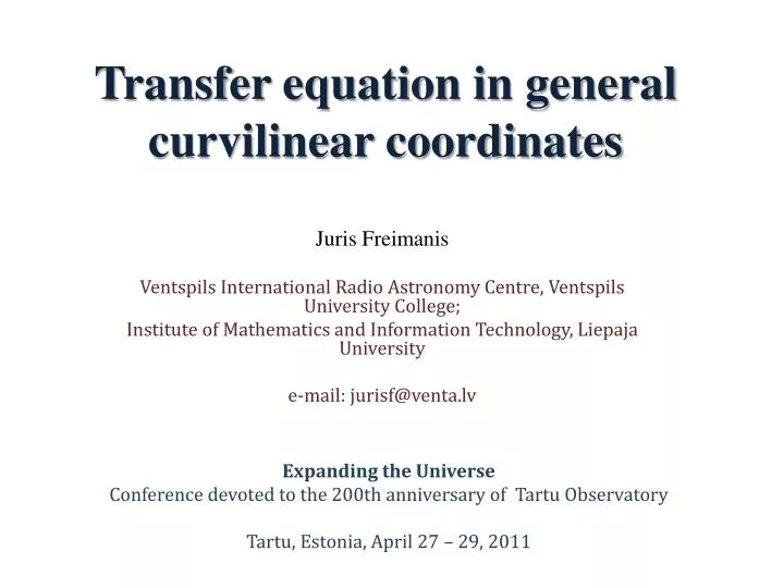 transfer equation in general curvilinear coordinates