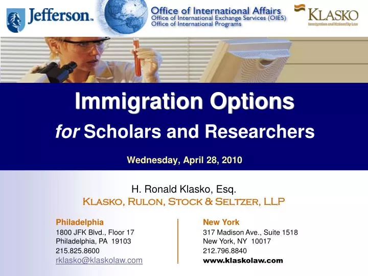 immigration options for scholars and researchers wednesday april 28 2010