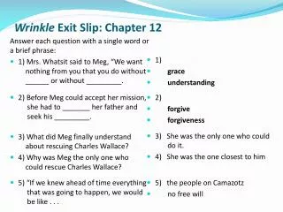 Wrinkle Exit Slip: Chapter 12