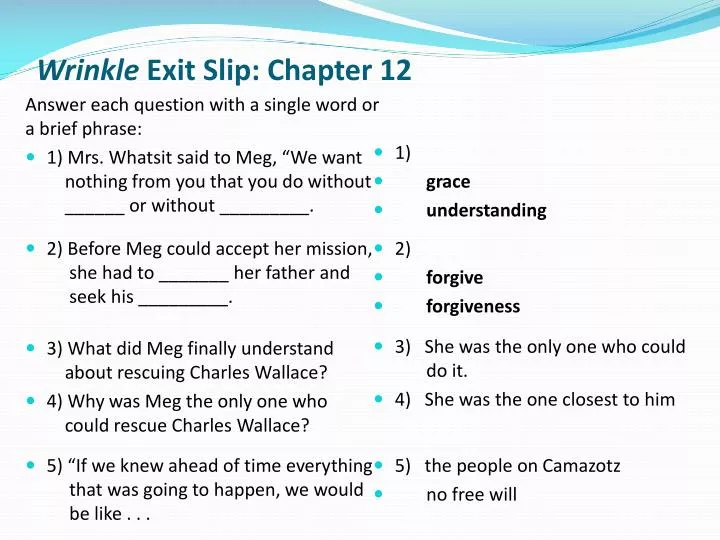 wrinkle exit slip chapter 12