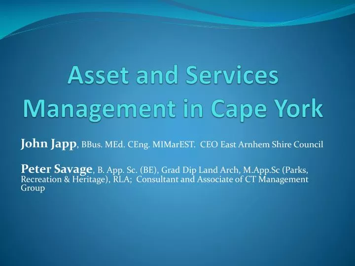 asset and services management in cape york