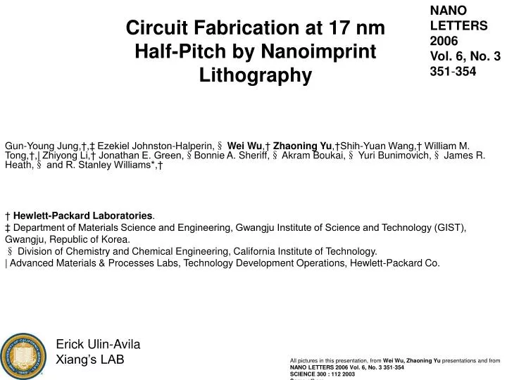 circuit fabrication at 17 nm half pitch by nanoimprint lithography