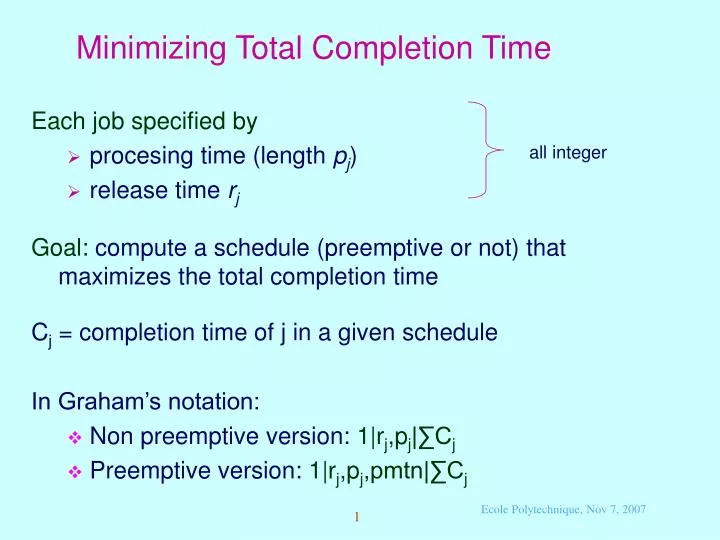 minimizing total completion time