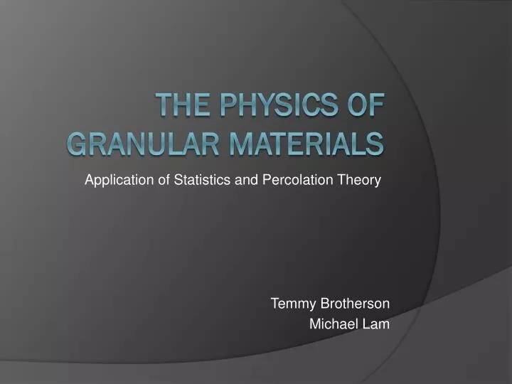 application of statistics and percolation theory