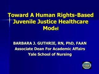 Toward A Human Rights-Based Juvenile Justice Healthcare Mod el