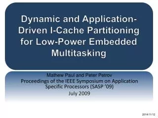 Dynamic and Application-Driven I-Cache Partitioning for Low-Power Embedded Multitasking
