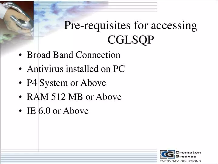 pre requisites for accessing cglsqp