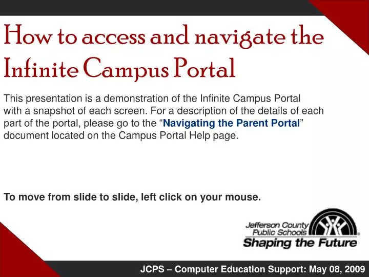how to access and navigate the infinite campus portal
