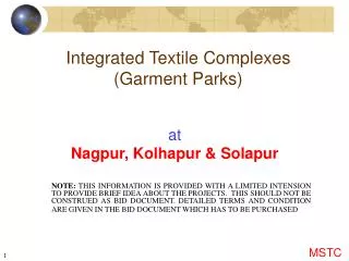 Integrated Textile Complexes (Garment Parks)
