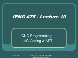 IENG 475 - Lecture 10