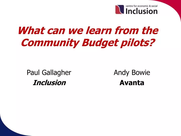what can we learn from the community budget pilots