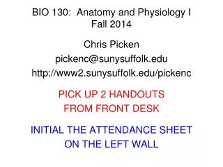 BIO 130: Anatomy and Physiology I Fall 2014