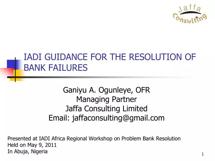 iadi guidance for the resolution of bank failures