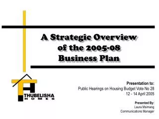 A Strategic Overview of the 2005-08 Business Plan