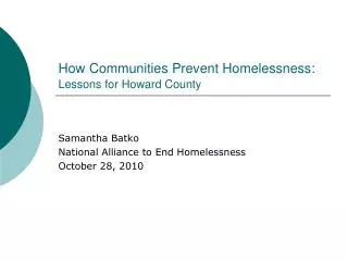 How Communities Prevent Homelessness: Lessons for Howard County