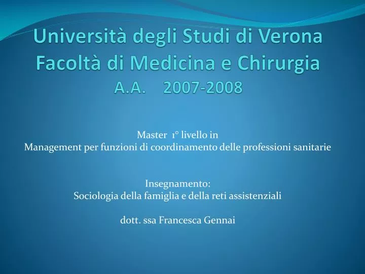 universit degli studi di verona facolt di medicina e chirurgia a a 2007 2008