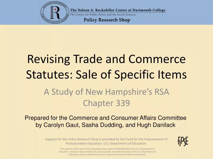 revising trade and commerce statutes sale of specific items
