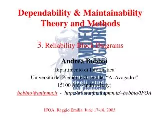 Dependability &amp; Maintainability Theory and Methods 3 . Reliability Block Diagrams