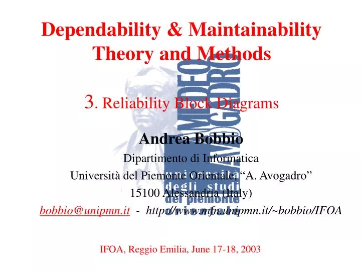 dependability maintainability theory and methods 3 reliability block diagrams
