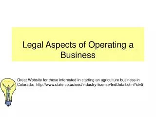 Legal Aspects of Operating a Business