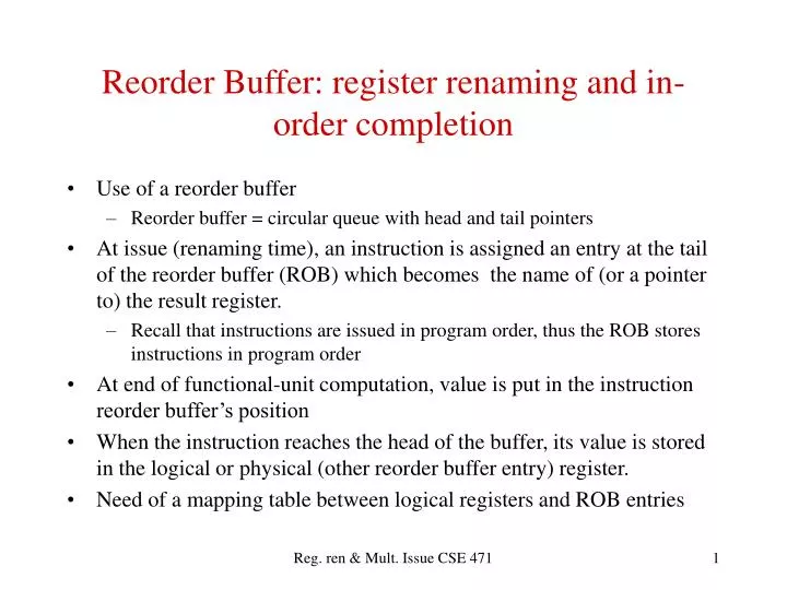reorder buffer register renaming and in order completion