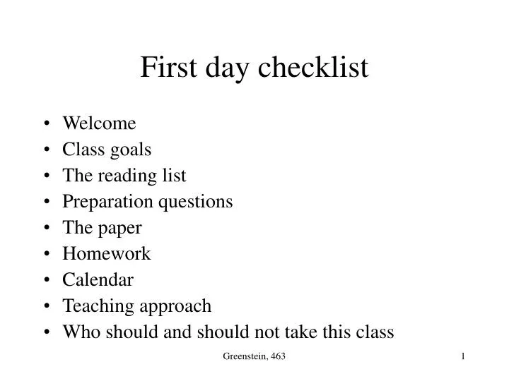 first day checklist