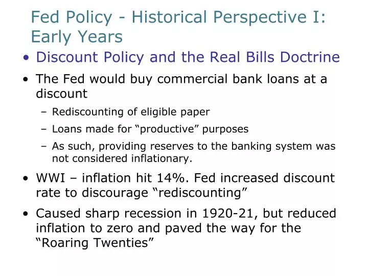 fed policy historical perspective i early years