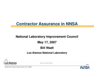 Contractor Assurance in NNSA