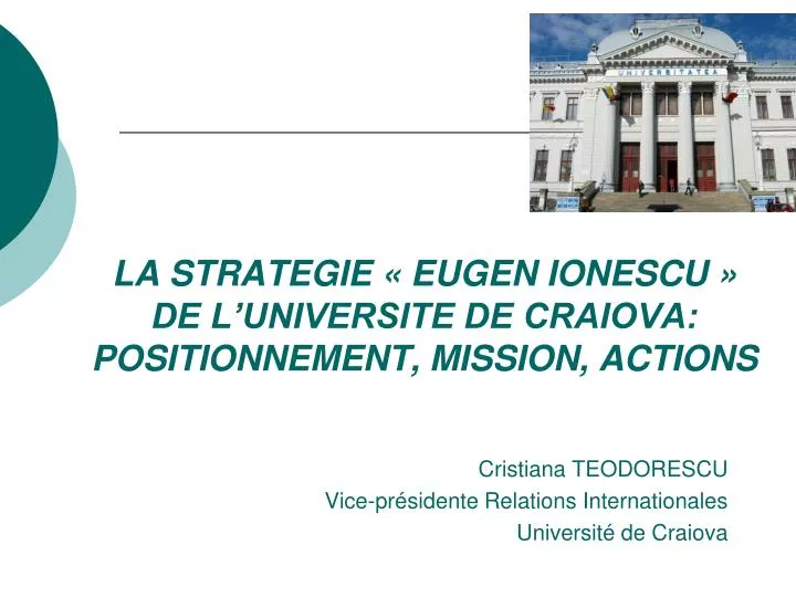 la strategie eugen ionescu de l universite de craiova positionnement mission actions