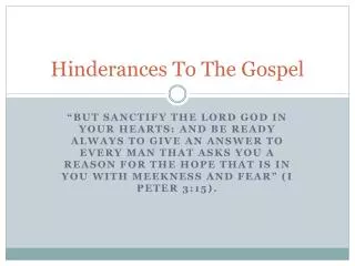Hinderances To The Gospel