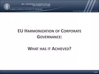 EU Harmonization of Corporate Governance : What has it Achieved ?