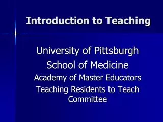 Introduction to Teaching